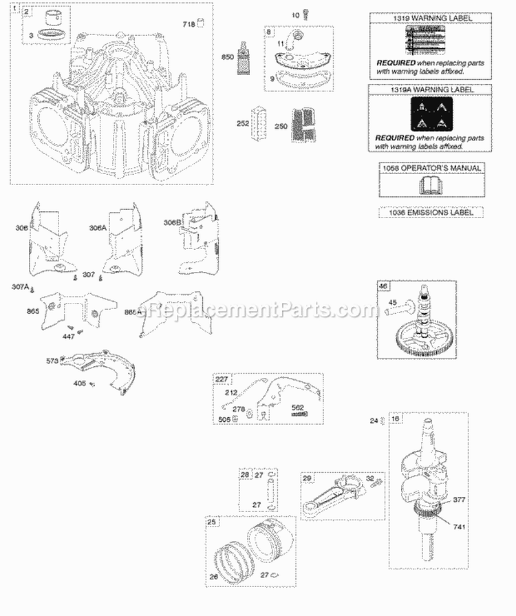 Cylinder Crankshaft Camshaft Air Guides Piston Ring Connecting Rod Diagram and Parts List for 49M977-0119-G5  Briggs and Stratton Engine